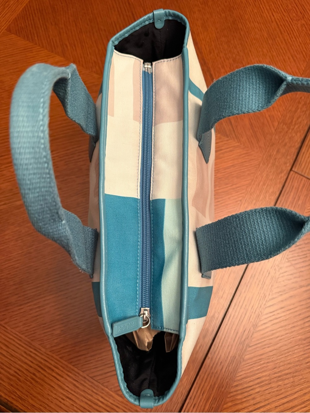 Bally BOOTHBAY Geometric B Canvas Leather Trim Tote Handbag Blue - Picture 4 of 7